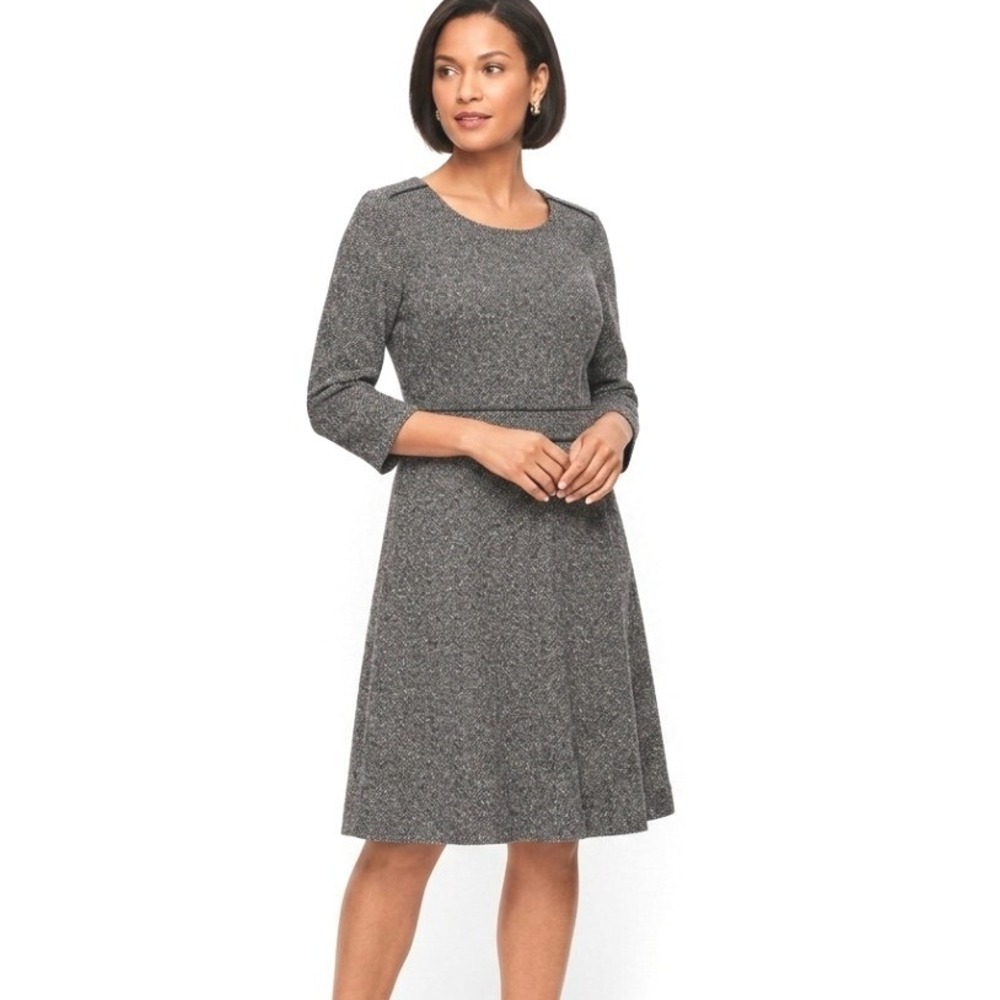 Talbots‎ A-Line Dress Womens 10 Gray Marled Knit Career Ready 3/4 Sleeve Classic